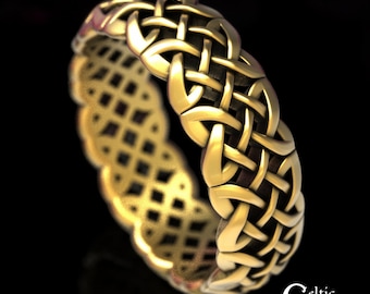 14K Gold Celtic Wedding Band, Gold Woven Celtic Ring, Gold Woven Wedding Band, 10K Celtic Woven Wedding Ring, Gold Celtic Design Ring, 1833