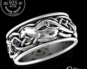 Sterling Otter Ring, Alexandrite Ring, Celtic Otter Ring, Otter Wedding Ring, Otter Jewelry, Irish Otter Ring, Scottish Otter Ring, 3026