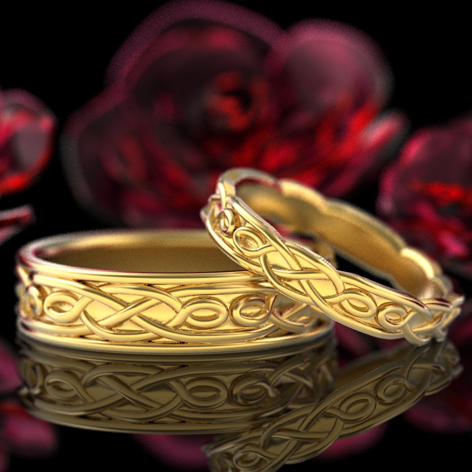 Gold Celtic Knot Wedding Set, Celtic Wedding Bands, Gold Wedding Ring Gold Celtic Knot Wedding Set, Celtic Wedding Bands, Gold Wedding Ring