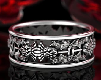 Sterling Silver Thistle Ring, Thistle Wedding Band, Scottish Thistle Ring, Scottish Wedding Band, Thistle Ring, Silver Thistle Ring, 1768