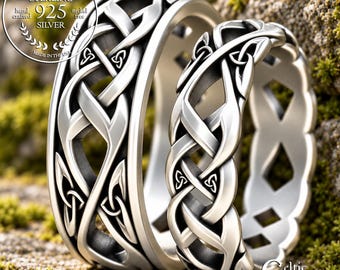 His & Hers Irish Wedding Ring Set, Sterling Celtic Matching Trinity Rings, Couples Irish Anniversary, Silver Scottish Jewelry, 2136 2137