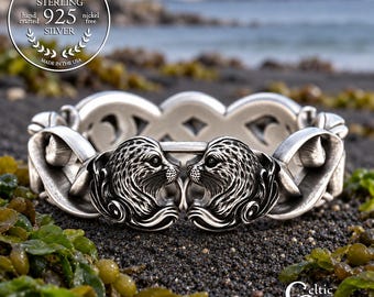 Sterling Seal Lovers Wedding Ring, Woman's Selkie Jewelry, Silver Woven Sea Kelp Ring, Celtic Marine Life, Ocean Wedding Band, 3362