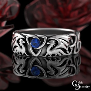 Bride Groom Sapphire Dragon Wedding Set, Sterling Sapphire Matching D&D ...