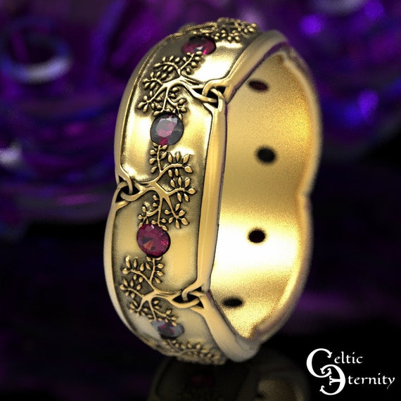 Gold Tree of Life, Ruby & Gold Tree of Life Ring, Kabbalah Gold Ring, Tree of Life Wedding Ring, Celtic Tree Ring, Gold Tree Ring, 1365