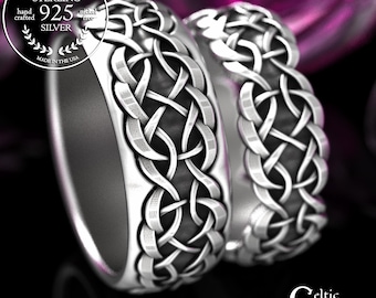 Sterling Silver Celtic Matching Birde & Groom Wedding Band Set, Irish Anniversary Rings, Scottish His Hers Wedding Bands, 2148 2151