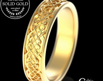 Mens 10K Celtic Wedding Band, 14K Gold Celtic Wedding Ring, Classic Mens Celtic Ring, 10K Classic Mens Ring, 14K Gold Man Wedding Ring, 1098