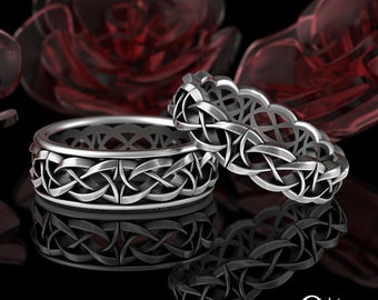Matching Classic Celtic Knotwork Ring Set, Sterling His Hers Endless Love Knot Wedding Bands, Couples Simple Irish Wedding Rings, 1302 4019