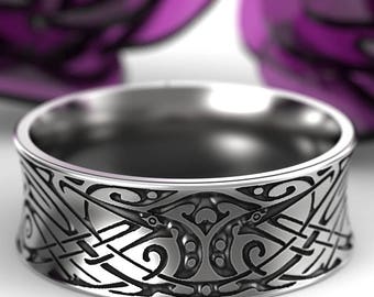 Sterling Silver Mens Viking Ring, Ancient Beast Ring, Mens Viking Wedding Ring, Viking Wedding Ring, Sterling Silver Tribal Ring, 1784