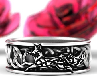 Sterling Silver Celtic Fox Ring, Fox Wedding Band, Irish Wedding Band, Irish Wedding, Fox Jewelry, Celtic Knot Ring, Handmade Fox Ring, 1240