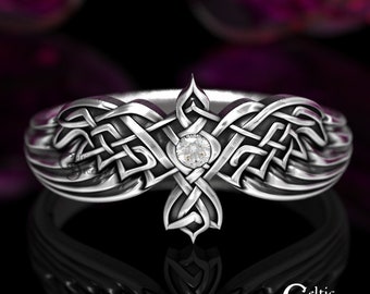 Sterling Silver Raven Ring, Moissanite Wedding Ring, Raven Jewelry, Silver Celtic Ring, Bird Wedding Ring, Silver Goth Ring, 1478