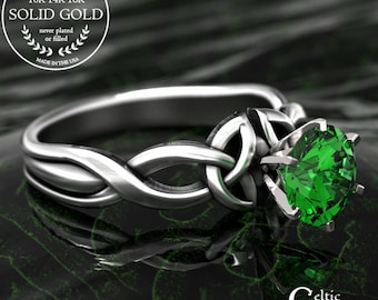 Sterling Emerald Celtic Bride Ring, Silver Sapphire Trinity Engagement, Amethyst Irish Solitaire, Prong Ruby Knotwork Wedding Ring, 1982