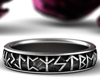 Nordic Rune Ring, Sterling Silver Rune Wedding Band, Silver Rune Ring, Rune Jewelry, Viking Rune Ring, Silver Viking Ring, 1204