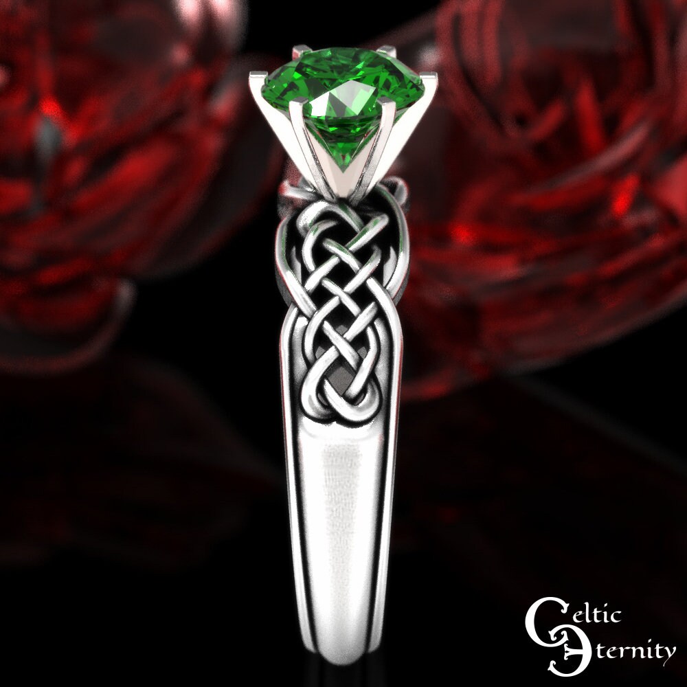 Celtic Emerald Engagement Ring, Sterling Engagement Ring, Irish Emerald