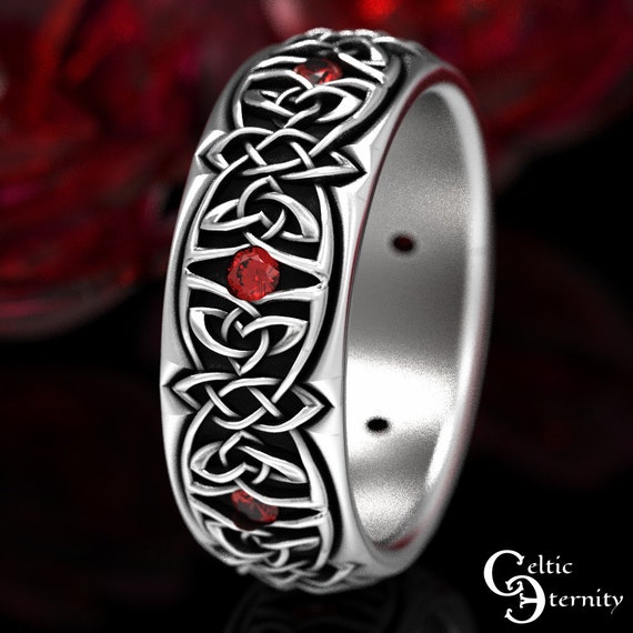 Ruby Celtic Wedding Ring, Sterling Silver Wedding Band, Celtic Wedding Band, Ruby Celtic Ring, Butterfly Wedding Ring, Silver Ruby Ring1040