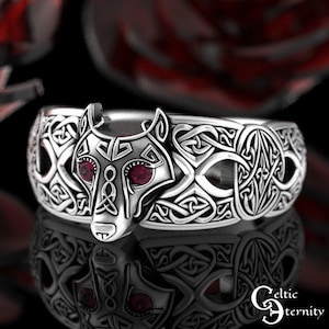 Ruby Celtic Wolf Ring, Ruby Wolf Ring, Sterling Wolf Ring, Wolf Wedding Ring, Ruby Viking Ring, Viking Wolf Ring, Mens Wolf Ring, 1744 image 8