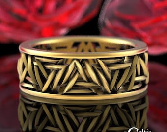 Gold Viking Ring, Valknut Viking Ring, Gold Triangle Ring, Gold Odin Ring, Mens Viking Ring, Viking Wedding Band, Norse Wedding Ring, 1189