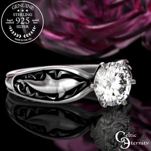 Dolfijn verlovingsring, Sterling Moissaniet Keltische dolfijn trouwring, zeethema trouwring, oceaanring, zilveren Ierse verloving, 3064