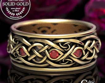 Infinity Wedding Band With Rubies, Gold Celtic Ring, Unique Wedding Ring, Celtic Wedding Band, Made 10K 14K 18K Gold or Platinum, 1096