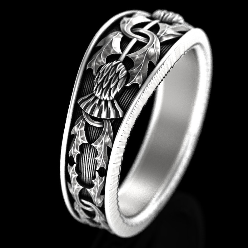 Scottish Thistle Ring, Sterling Silver Wedding Ring, Silver Thistle Ring, Thistle Wedding Band, Botanical Jewelry, Handcrafted Ring, 1779 image 4