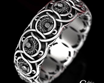 Sterling Mens Thistle Ring, Scottish Thistle Ring, Scottish Wedding Band, Thistle Wedding Ring, Celtic Thistle Ring, Silver Thistle, 1564