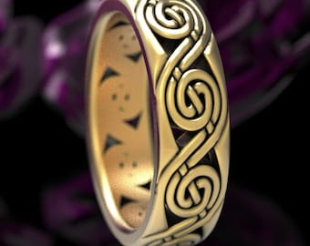 Celtic Spiral Knot Ring, Triskelion Ring, Gold Spiral Ring, Gold Spiral Wedding Band, White Gold Spiral Ring, Platinum Spiral Ring, 1297