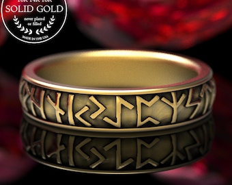 Custom Rune Wedding Band, Gold Viking Womens Ring, Womens Viking Wedding Band, Gold Rune Wedding Ring, Gold Nordic Ring, 10K Gold Ring, 1204