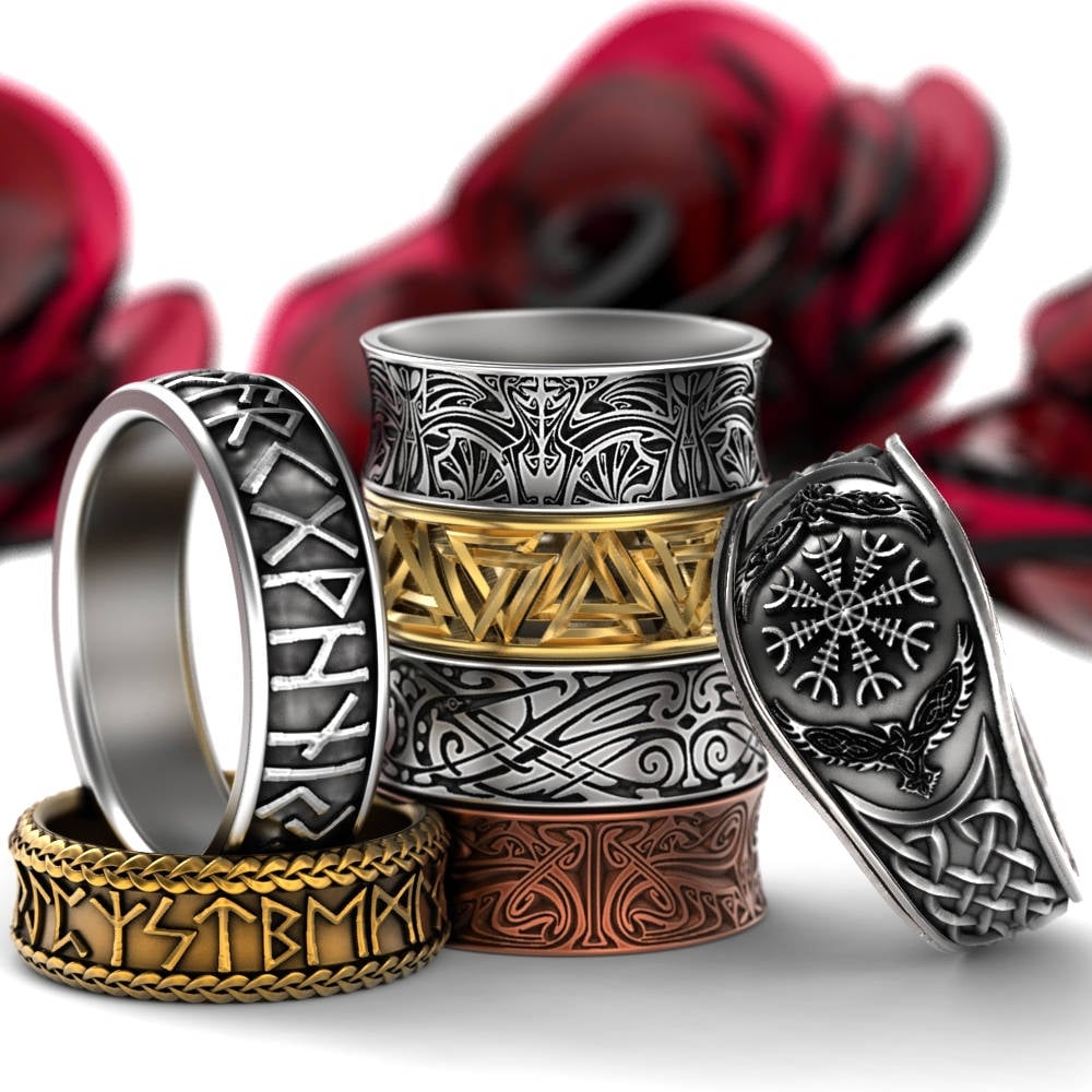 Custom Rune Wedding Band Gold Viking Womens Ring Womens Viking