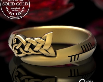 Gold Ogham Ring, 10K Irish Wedding Ring, Gold Druid Ring, Ogham Wedding Ring, 10K Viking Wedding Ring, 14K Gold Celtic Wedding Band, 1892