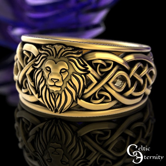 22K Gold Men's Lion Ring - Queen of Hearts Jewelry