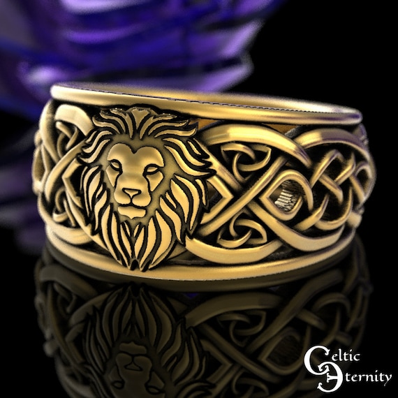 22K Gold Men's Lion Ring - Queen of Hearts Jewelry