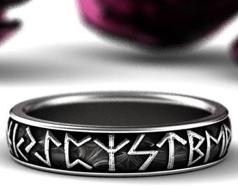 Nordic Rune Ring, Sterling Silver Rune Wedding Band, Silver Rune Ring, Rune Jewelry, Viking Rune Ring, Silver Viking Ring, 1204