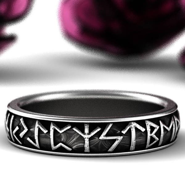 Nordic Rune Ring, Sterling Silver Rune Wedding Band, Silver Rune Ring, Rune Jewelry, Viking Rune Ring, Silver Viking Ring, 1204