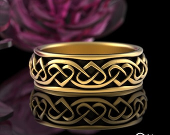 Solid Gold Heart Knotwork Wedding Ring, Platinum Irish Woven Ring, 10K 14K 18K Heart Knot Wedding Band, White Gold Welsh Wedding Ring, 3159