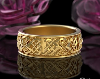 Mens Celtic Woven Ring, Gold or White Gold Celtic Wedding Ring, Mens Gold Wedding Band, Mens Celtic Wedding Ring, Gold Knotwork Ring, 4012