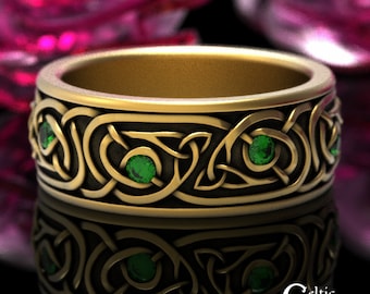 10K Emerald Gold Celtic Ring, 14K Mens Celtic Ring, 10K Emerald Celtic Wedding Ring, 10K Mens Wedding Band, 14K Celtic Wedding Ring, 1917