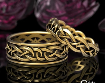 Gold Eternity Wedding Rings, Matching Gold Ring Set, Celtic Matching Wedding Rings, Gold Celtic Ring Set, His Hers Celtic Rings, 1403 + 1648