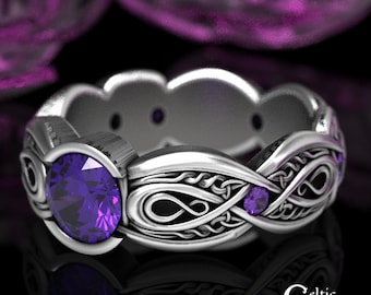 Amethyst Engagement Ring, Sterling Celtic Wedding Ring, Infinity Engagement Ring, Celtic Engagement Ring, Amethyst Bezel Wedding Ring, 1644