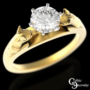 Platinum or Gold Fox Engagement Ring, Moissanite Faoladh Proposal Ring, Kitsune Gemstone Solitaire Ring, Reynard Sacred Union Ring, 1802