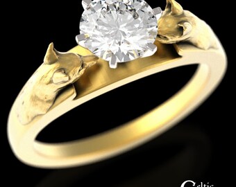 Platinum or Gold Fox Engagement Ring, Moissanite Faoladh Proposal Ring, Kitsune Gemstone Solitaire Ring, Reynard Sacred Union Ring, 1802