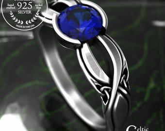 Sterling Silver & Sapphire Trinity Weave Solitaire Ring, Silver Celtic Cut-Through Engagement Ring, Irish Gemstone Handfasting Ring, 1996