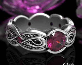 Ruby Engagement Ring, Ruby & Sterling Ring, Infinity Engagement Ring, Ruby Celtic Engagement Ring, Ruby Bezel Wedding Ring, 1644