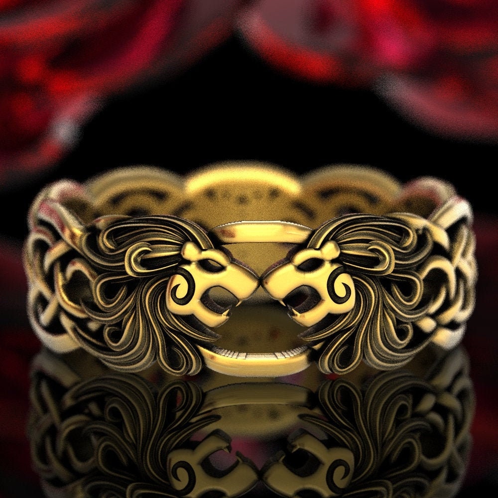 Celtic Lion Wedding Ring Lion Ring Gold Lion Wedding Band Platinum Lion Ring Lion Jewelry Lion King Ring Cat Ring Safari Ring 1370