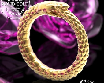 Gold Ouroboros Infinity Ring, 14K White Gold Norse Dragon Ring, Asgard Serpent Wedding Ring, 18K Snake Eating Tail Jewelry, A6010