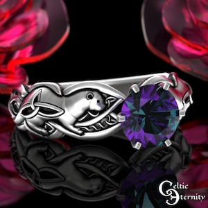 Alexandrite Engagement Ring, Sterling Silver River Otter Jewelry, Otter Lover Wedding Ring, Alexandrite Solitaire Wedding Band, 3060