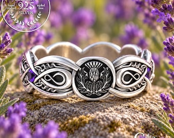 Amethyst Scottish Wedding Band, Sterling Thistle Wedding Ring, Womens Celtic Wedding Band, Amethyst Celtic Infinity Wedding Ring, 3035