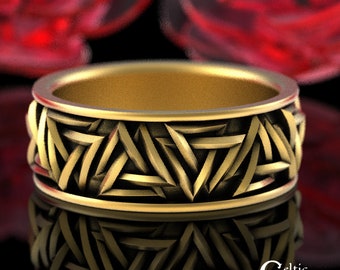 Gold Valknut Ring, Gold Viking Wedding Band, Gold Triangle Ring, Viking Rune Ring, Gold Viking Wedding Band, Mens Wide Gold Ring, 1186