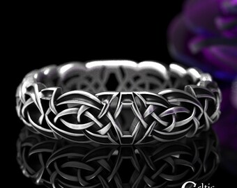 Sterling Silver Tribal Knotwork Ring, Tribal Wedding Band, Womans Tribal Ring, Silver Knotwork Ring, Narrow Women Ring, Unique Ring, 1596