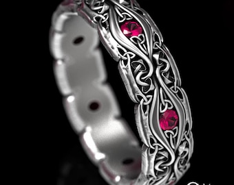 Mushroom Ring,  Sterling Silver Mushroom Ring, Celtic Ruby Ring, Pagan Wedding Band, Nature Ring, Mushroom Jewelry, Shroom Ring, 1378