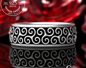 Repeating Celtic Pattern Ring, Sterling Silver Triskele Ring, Celtic Wedding Band, Silver Celtic Wedding Ring, Silver Spiral Ring, 1252