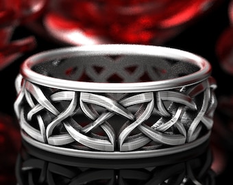 Sterling Silver Mens Celtic Ring, Silver Eternity Ring, Mens Wedding Band, Silver Wide Wedding Ring, Celtic Wedding Band, Knotwork Ring 1332